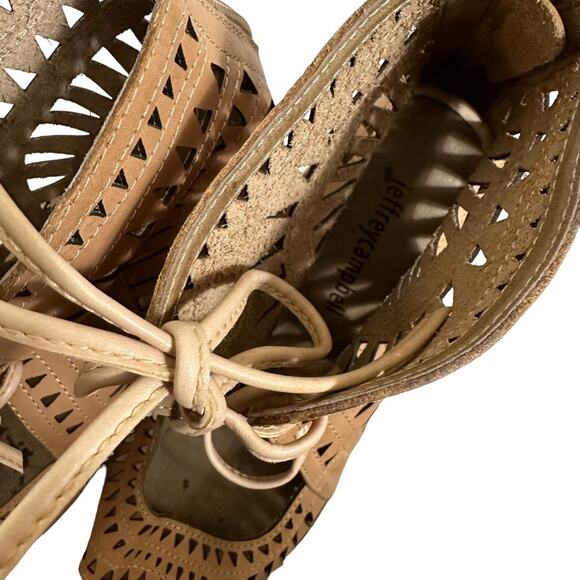 Jeffrey Campbell Laser Cut Beige Leather Rodillo Wedge Sandal size 6 - Picture 5 of 11